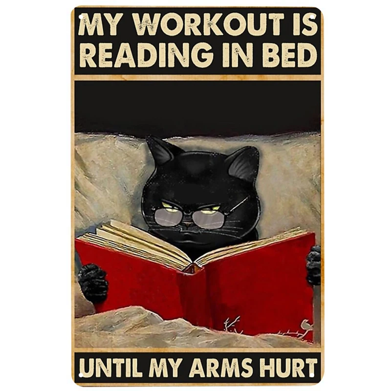 

Cat and red book printed Metal Signs Retro Tin Signs Funny Poster Decor for Bar Pub Club Decoration for Living Room Home