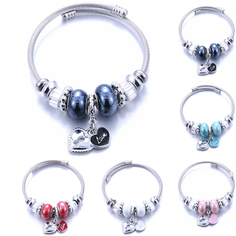 Женский браслет подвеска в форме сердца с бусинами|Браслеты| |