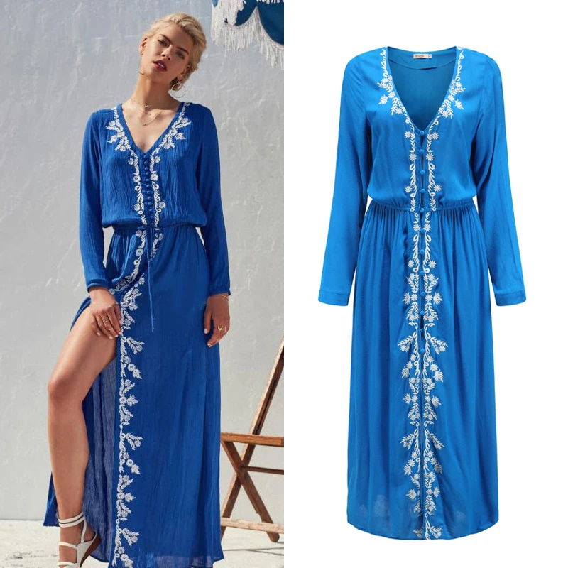 

FREE retro embroidery long dress