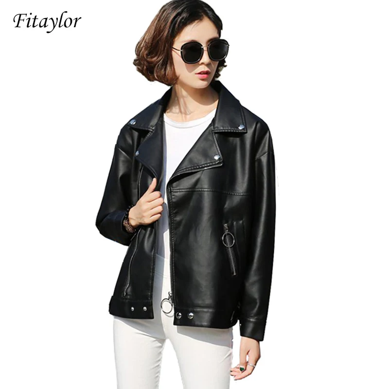 Куртка-бомбер женская из экокожи свободного кроя | Женская одежда