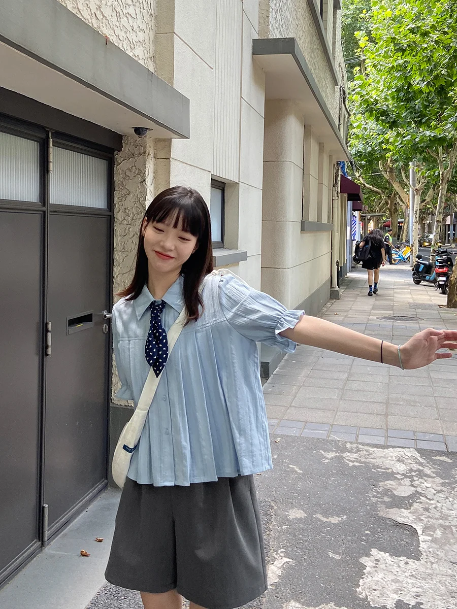 Женская плиссированная рубашка с коротким рукавом кружевной топ в стиле