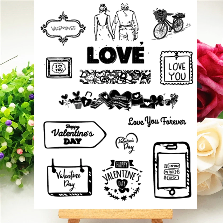 14x18CM Happy Valentine's Day Transparent Seal Clear Stamps Silicone Roller DIY Scrapbook Album / Card Production | Дом и сад