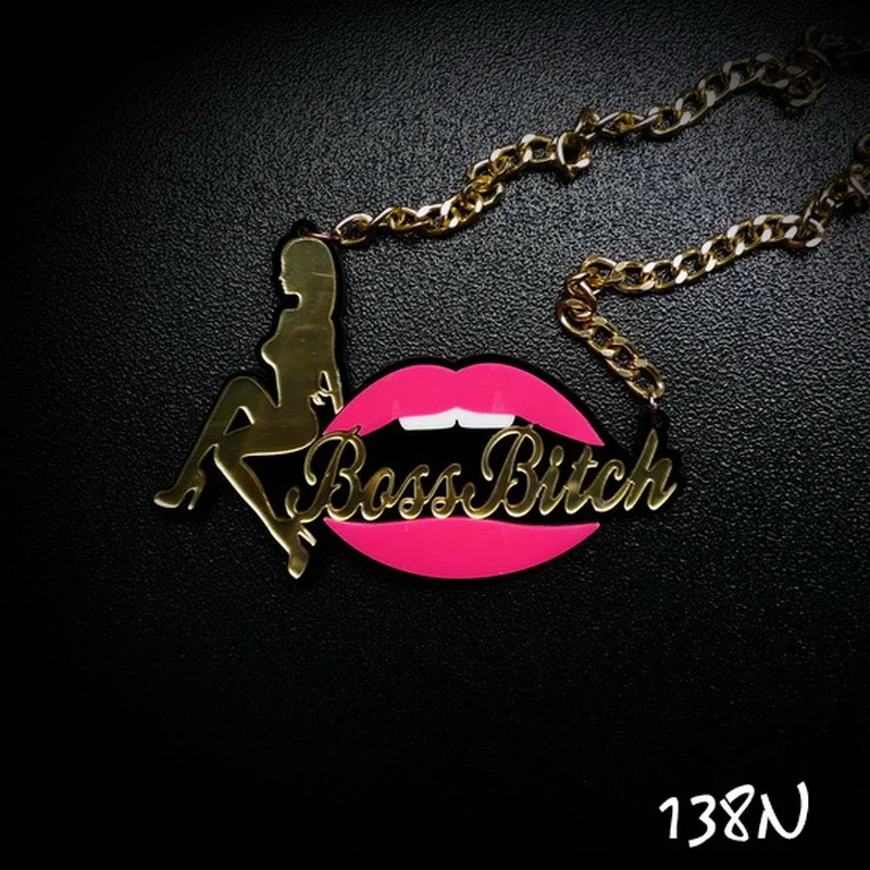 Acrylic Made Hot Charming Hip hop Style Boss Bitch Pendant Necklace