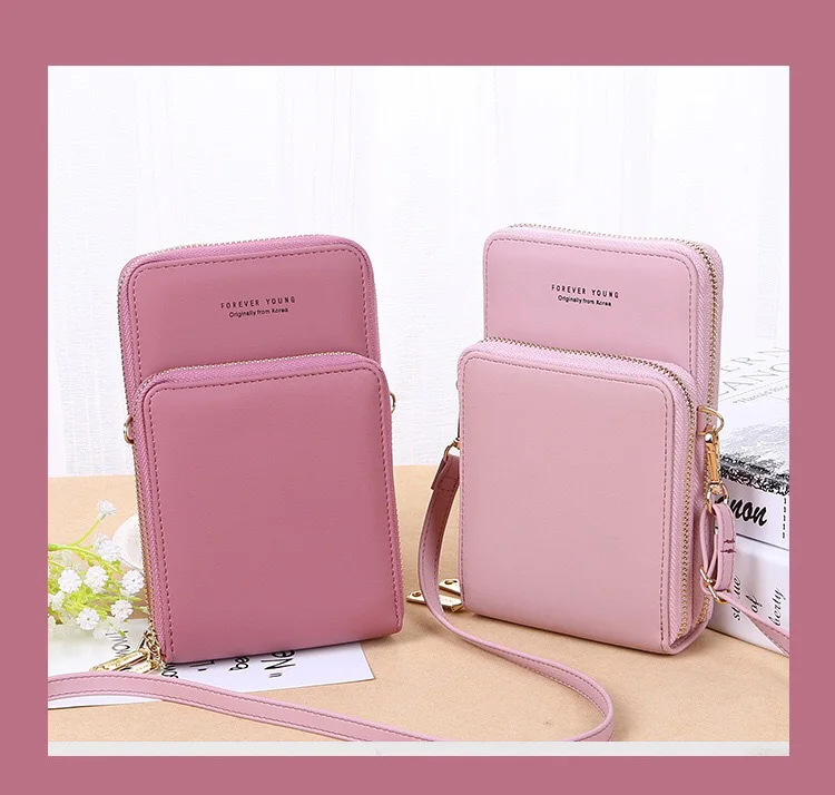 

PU ladies shoulder bag handbag messenger bag wallet mobile phone bag shoulder bag mini double zipper messenger mobile phone bag