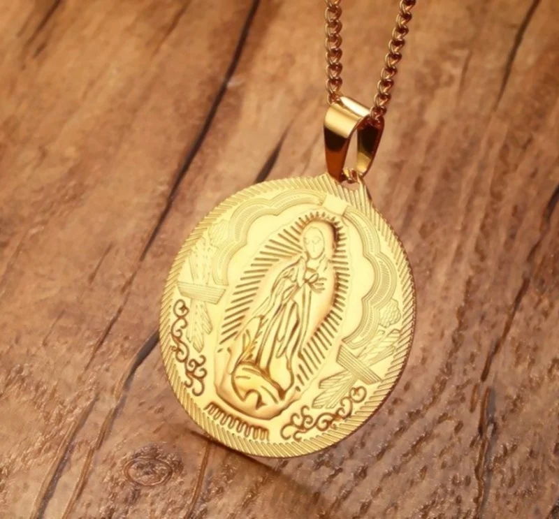 

New Men's Necklace Ladies Pendant Virgin Mary Maria Miracle Medal Golden Fashion Religious Jewelry