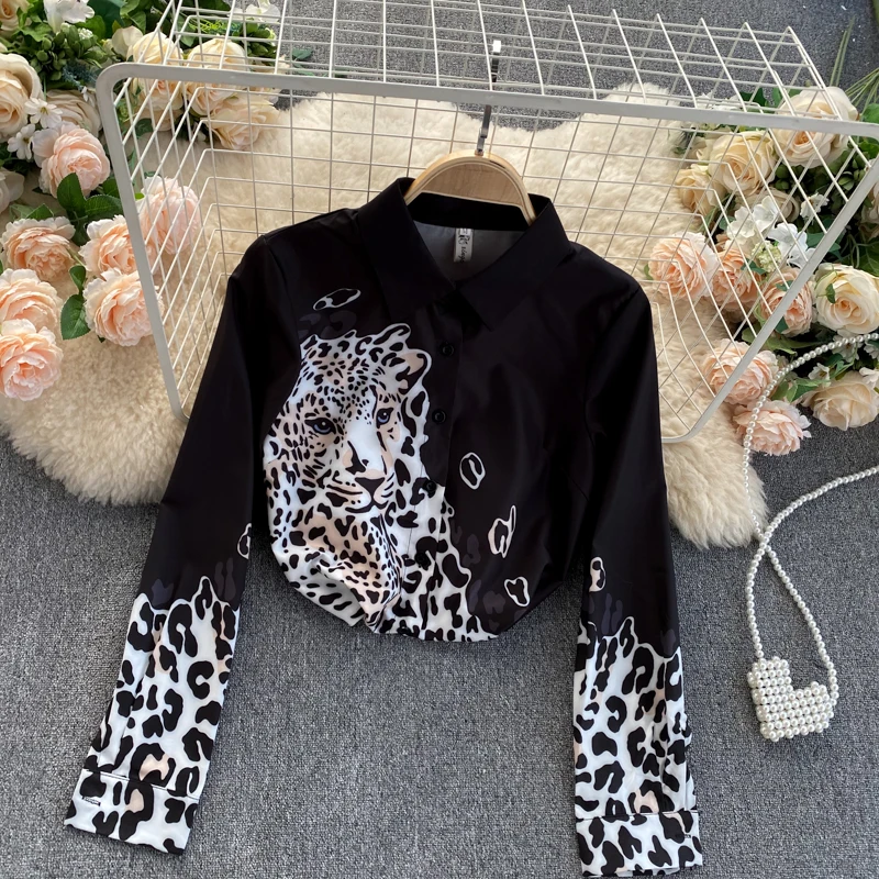 Рубашка женская шифоновая с леопардовым принтом модный однобортный Топ