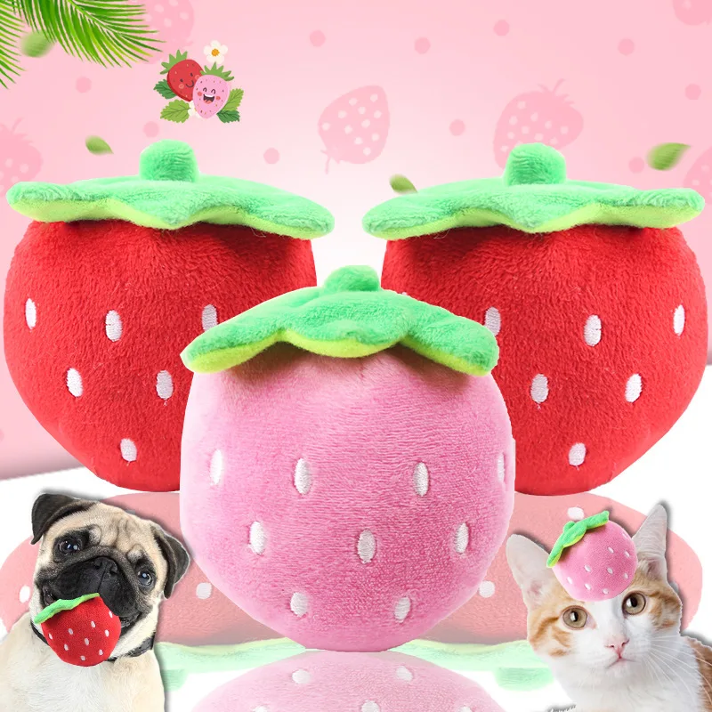 

Strawberry Plush Small Dog Toys Sounding Puppy Chew Toy Molar Juguete Para Perros Interactive Pet Training Supplies For Cats