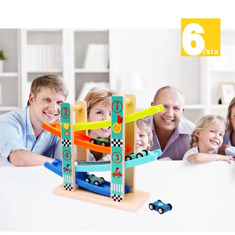 

4-6 Layer Car Montessori Wooden Toys Plastic Inertia Coaster Racing Slide Track Early Education Kids For Children Gifts