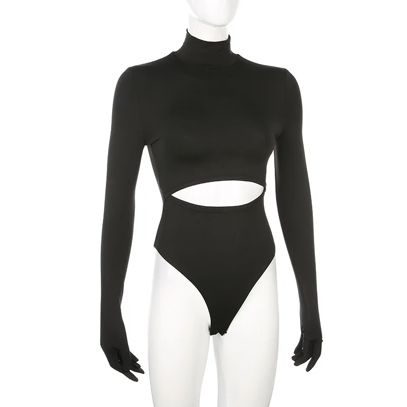 Женский весенне-осенний комбинезон с высоким воротником и перчатками в стиле