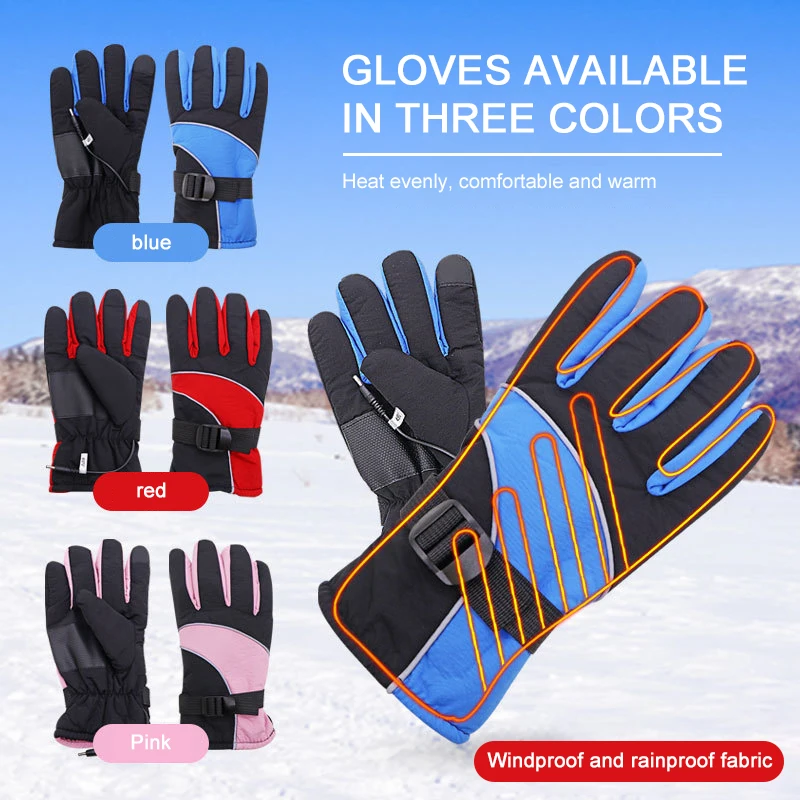 

Winter Motorcycle Gloves Electric Heated Gloves Windproof Cycling Warm Heating Touch Screen Skiing Gloves For Men Women