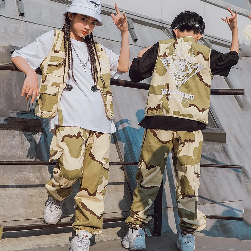 

Camouflage Jazz Dance Clothing Children'S Hip Hop Jacket Pants Suit Boys Loose Street Dancing Performance Costumes Kids DL5928