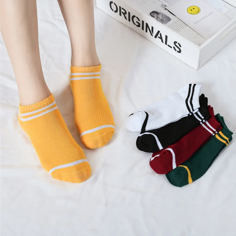 Женские хлопковые носки Летние Симпатичные полосатые невидимые женские модные с