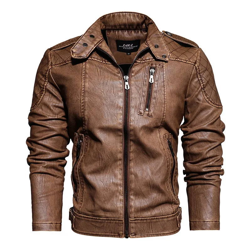 Autumn youth tide men's leather jacket motorcycle leather PU jacket jacket plus velvet stand collar