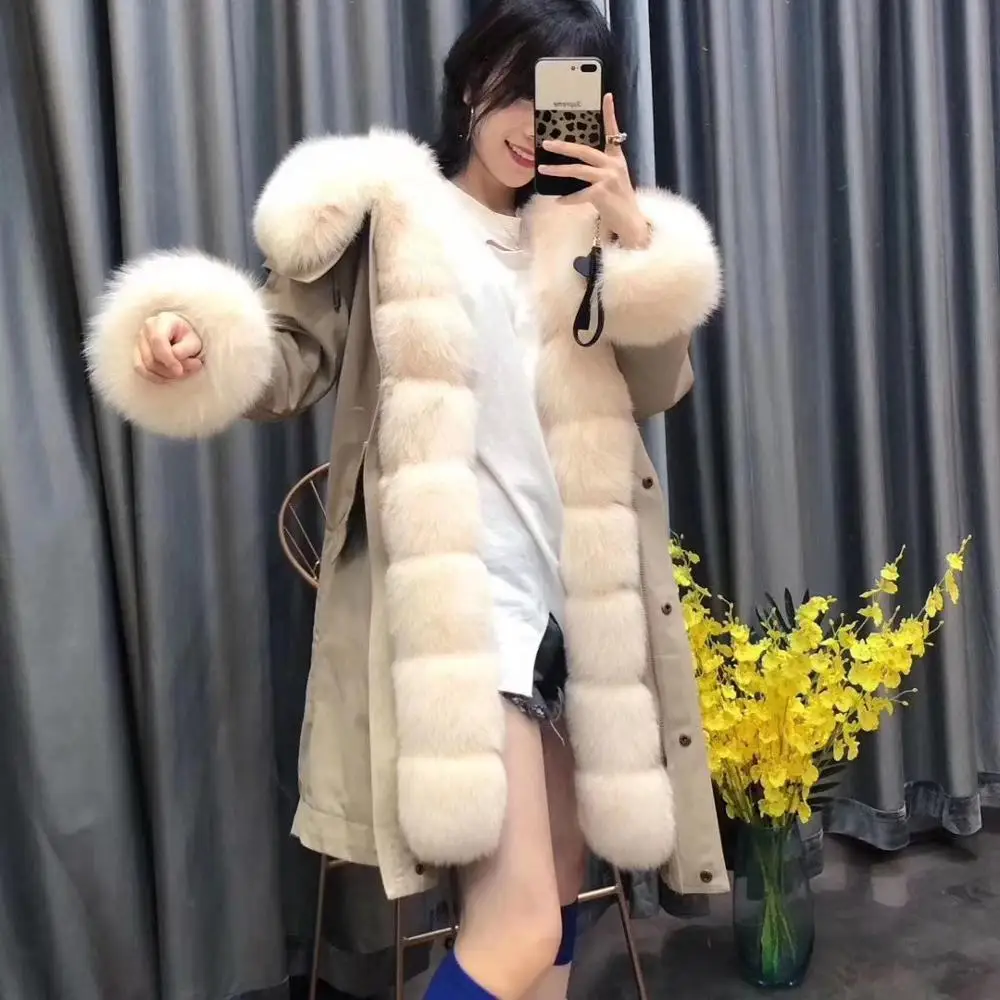 Пальто женское зимнее 2020 новая мода пуховик длинный стиль с воротником из лисьего меха и подкладкой из настоящего кролика-рекса одежда большого размера.