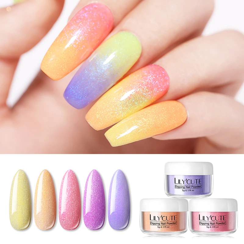 LILYCUTE 5 г/кор. Блестящий лак для ногтей цветной жемчужный блеск погружающий порошок для ногтей французская система для нанесения ногтей натуральный сухой порошок для ногтей
