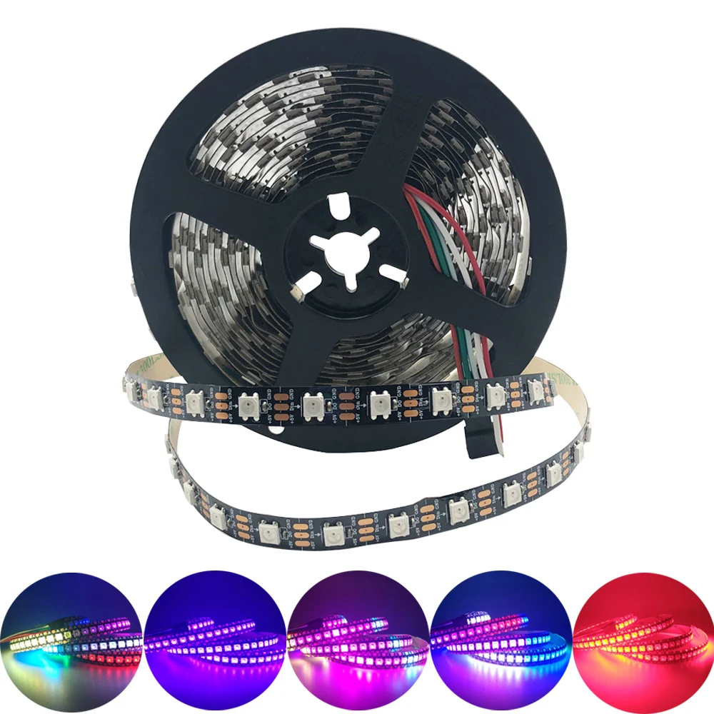 WS2812B 5 в 2,82 RGB светодиодный пиксельный светильник 60 светодиодный s водонепроницаемый волшебный цвет 5В черная голая пластина 1 м 2 м 3 м 4 м 5 м