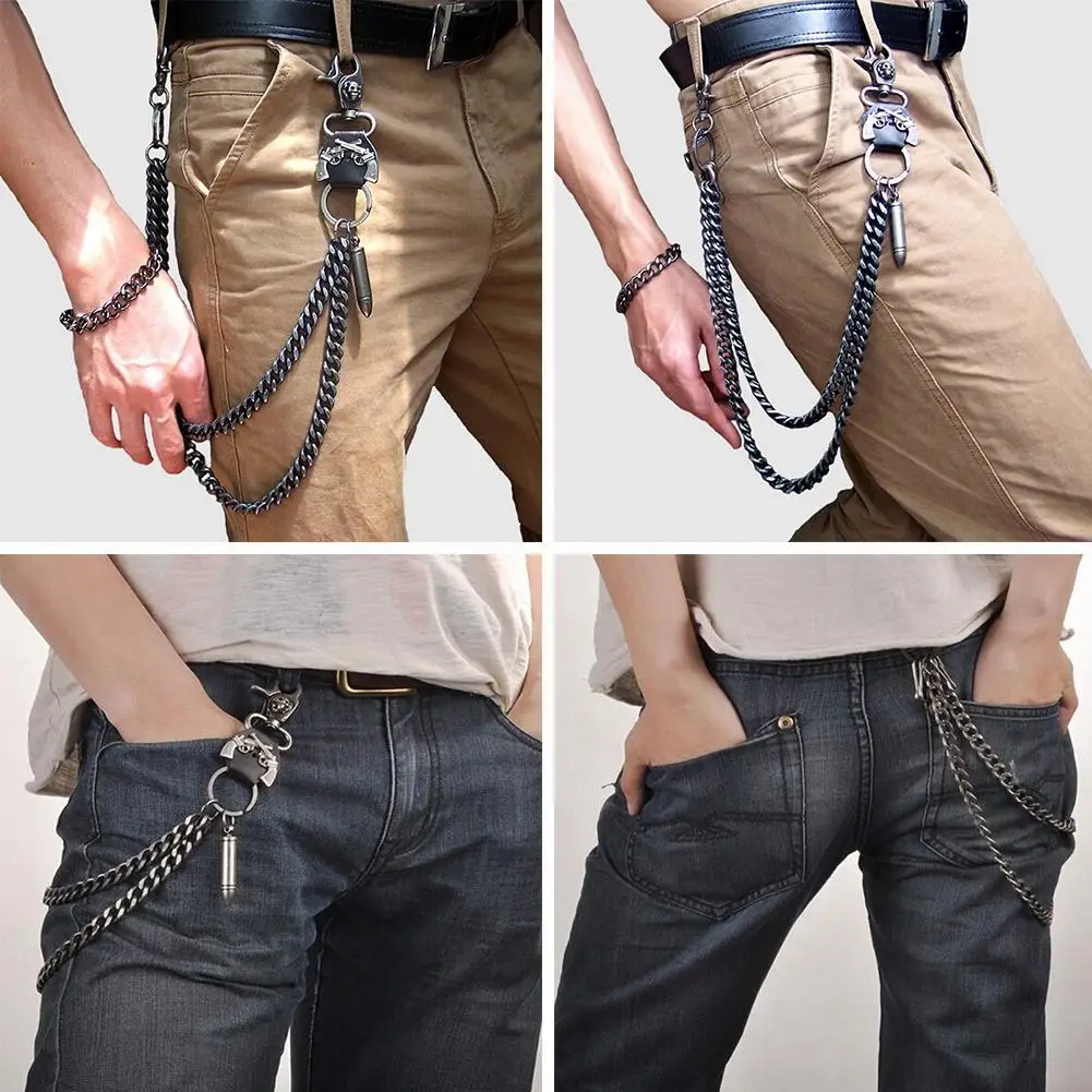 Мужской кошелек в стиле панк-рок с цепочкой на ключи