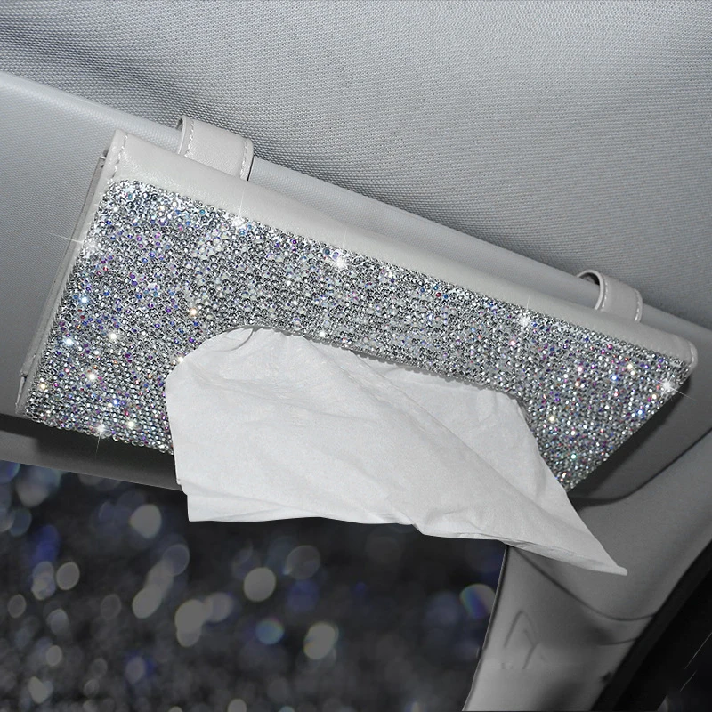 

Shiny Car-Styling Tissue Boxes Case Holder Suitable For Car Sun Visor Tissue Holder With Crystal Diamonds Back Seat Tissue Cover