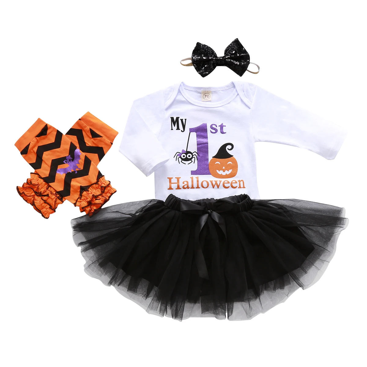 

Для новорожденных девочек с надписью верхняя часть комбинезона юбка из сетчатой ткани с рисунком тыквы для Хэллоуина с короткими рукавами ...