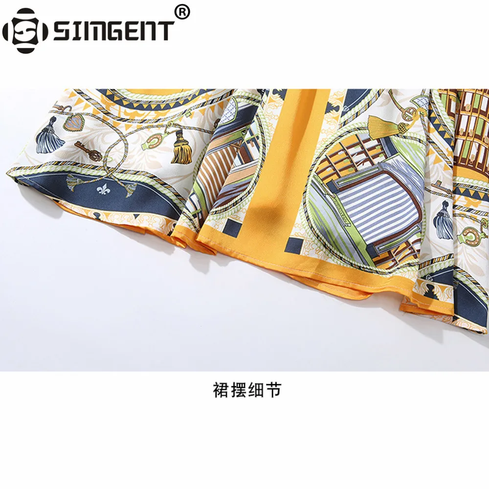 

Simgent Chain Print Dress New Fashion Autumn Winter Womens Casual Elegant Office Lady Work Dress Turn Down Collar Jurk SG910175