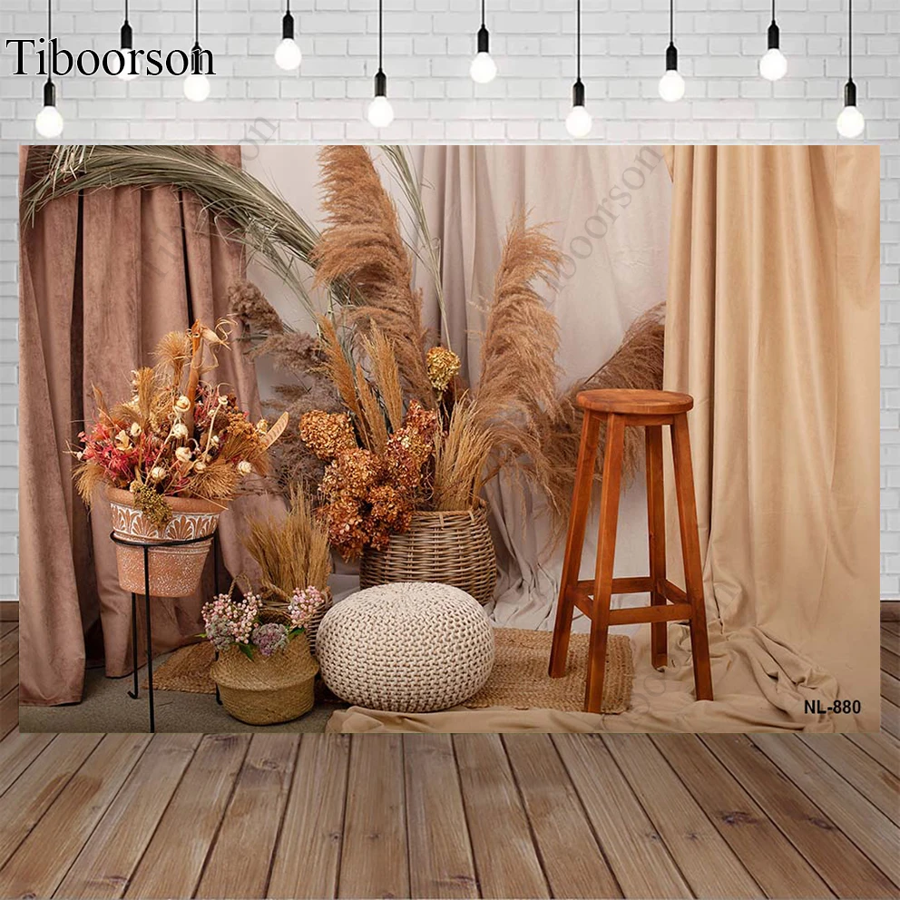 

Baby Birthday Party Reed Curtain Flower Basket Photography Background Decoration Photo Studio Kids Portrait Photocall Backdrop