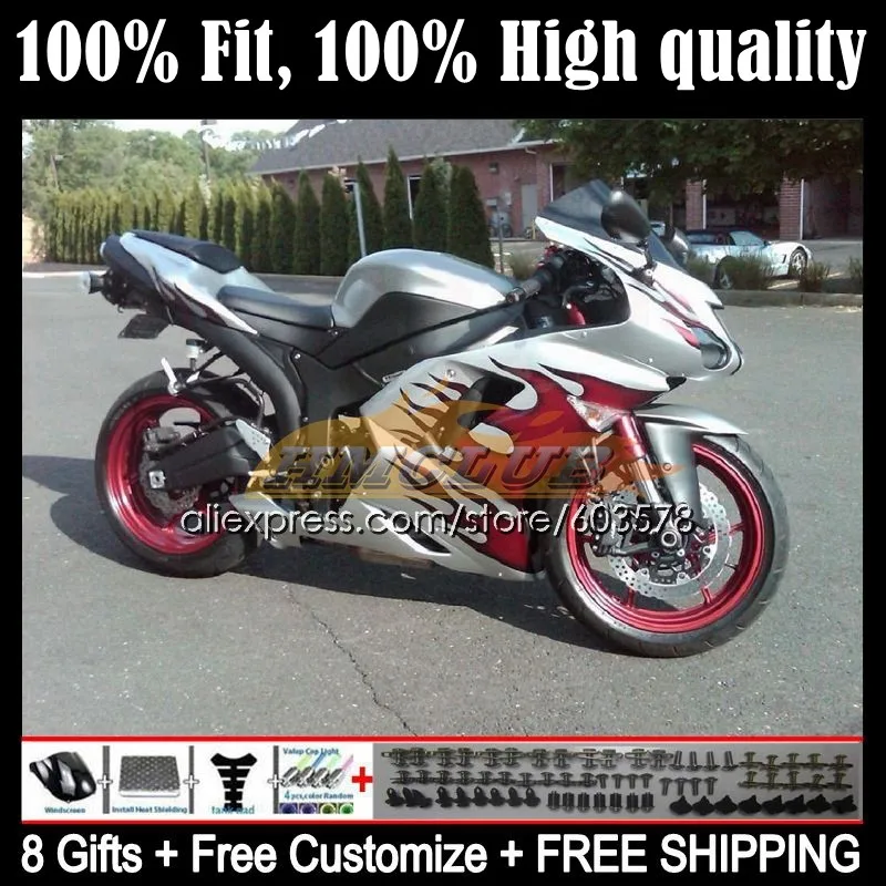 

Injection For KAWASAKI NINJA ZX 636 6R 6 R 600CC 600 105CL.59 ZX-636 ZX-6R ZX636 ZX6R 07 08 ZX600 2007 2008 Fairing Red flames