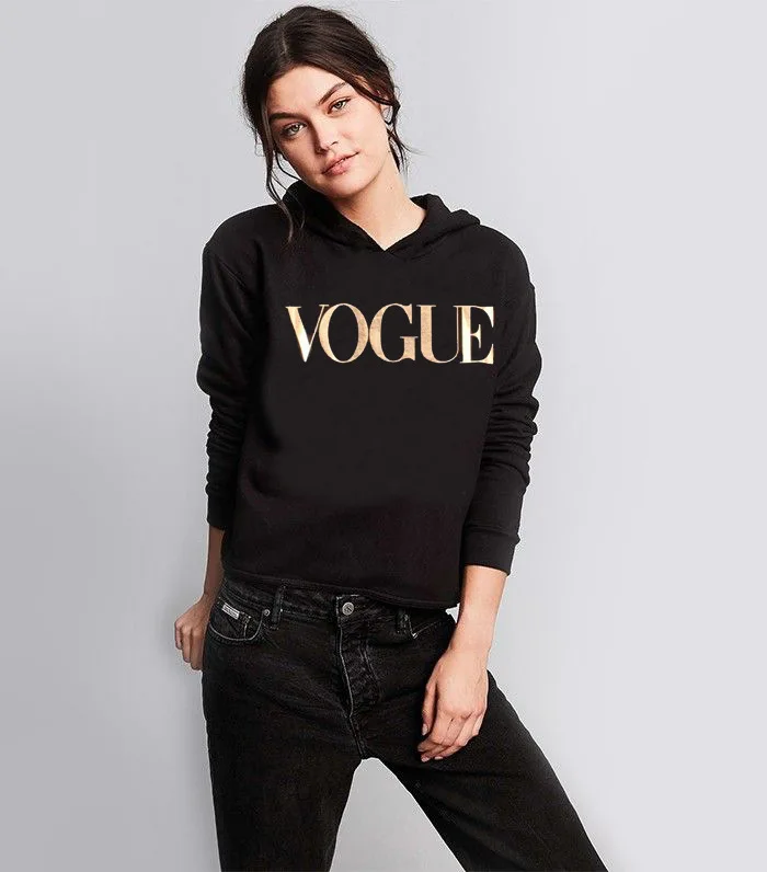 Vogue Принт толстовки с капюшоном надписью Мода 2020 длинным рукавом Для женщин