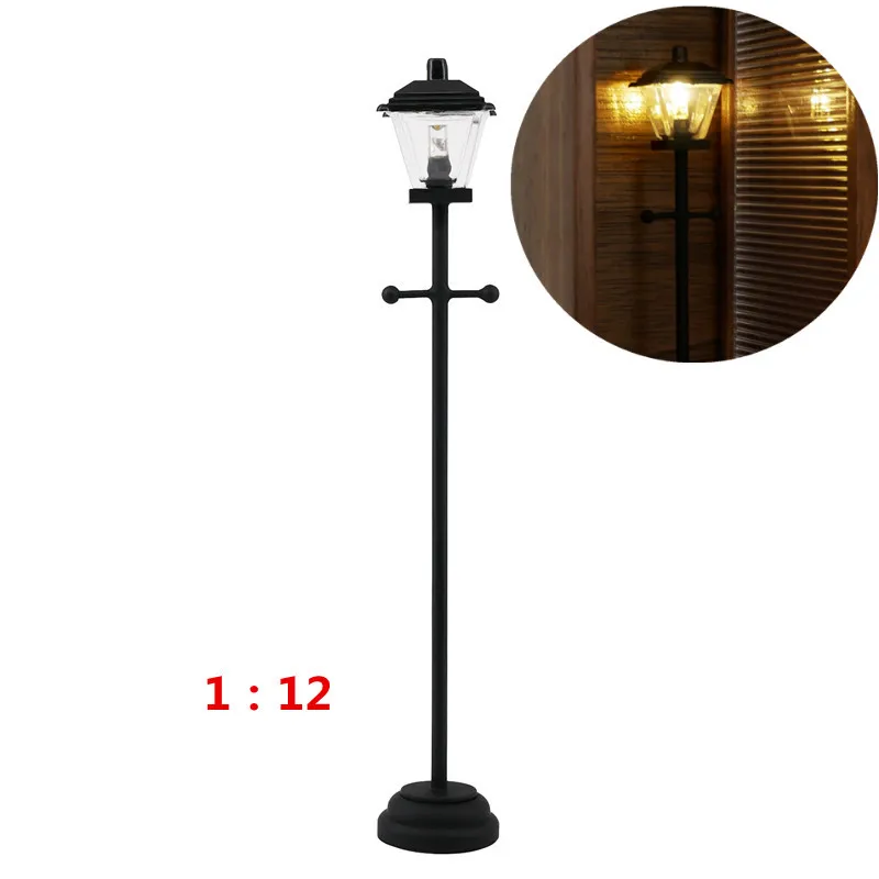 1/12 миниатюрный черный уличный светильник светодиодный встроенный Батарея