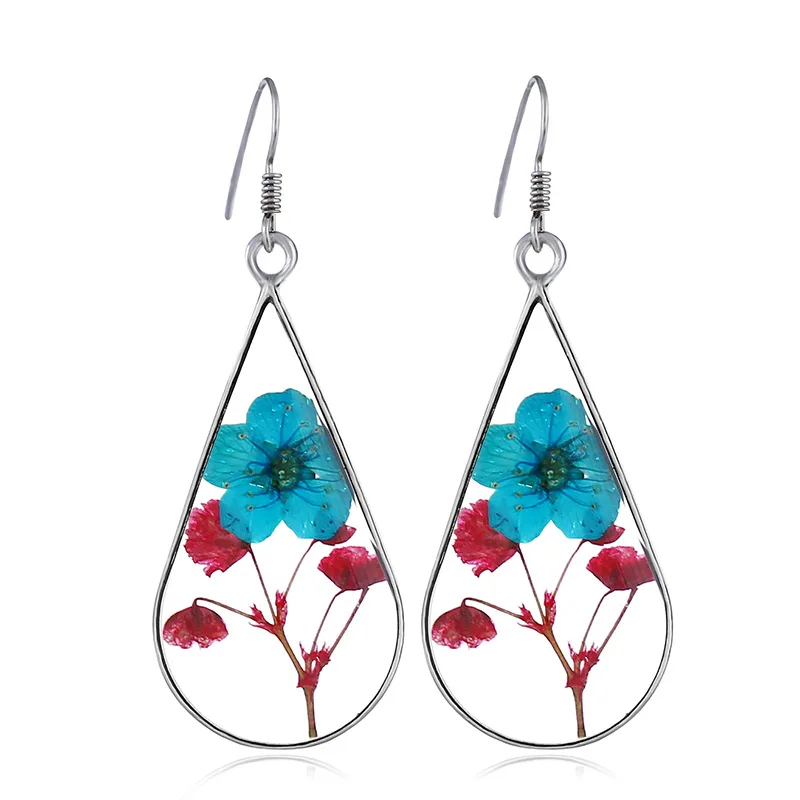 Изысканный серебристый цвет с тисненным изображением цветка серьги капли ручной