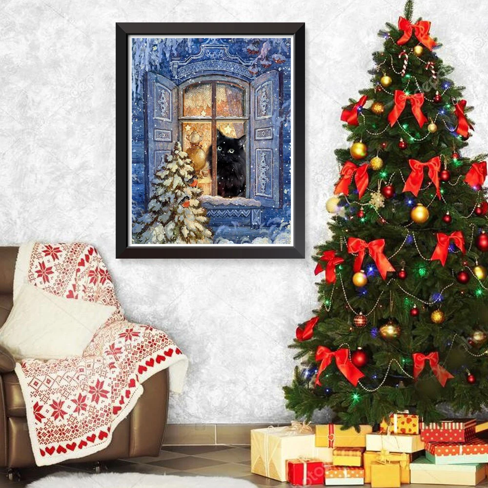 

Christmas Gift Diamond Painting Animal Cross Stitch Cat Diamond Full Square Mosaic 5D DIY Winter Picture Handicraft Decoration