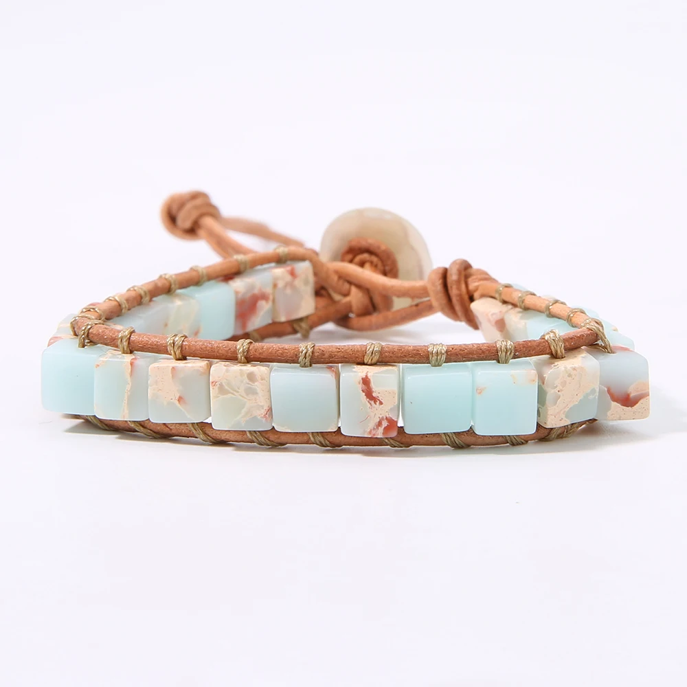 B-B0491-N SHINUS BOHO красочные кости форма натуральный камень один кожаный браслет обёрточная бумага полудрагоценный камень квадратный бисерный Браслет манжета - Окраска металла: B-B0491-N