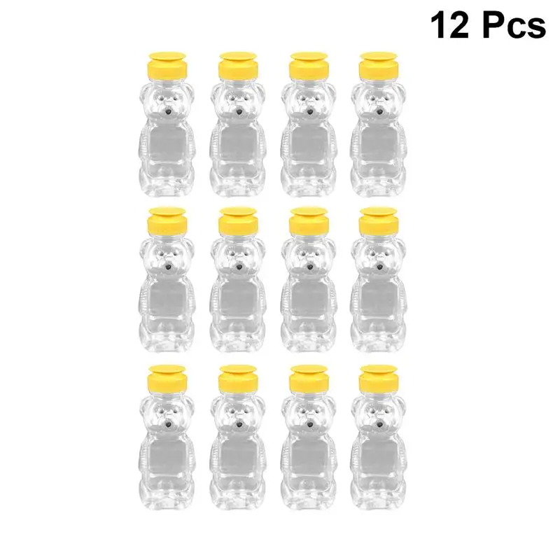 

12pcs 240ml Plastic Squeeze Condiment Bottles Bear Shape Honey Sauce Mustard Jam Dispenser Honey Bottle Extrusion Bottle