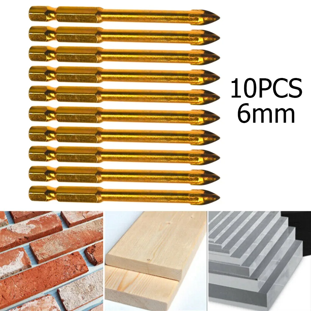 

10Pcs 6mm Glass Drill Titanium Ceramic Tile Marble Glass Drill Bits Spear Head Hex Shank Home Power Tool Parts