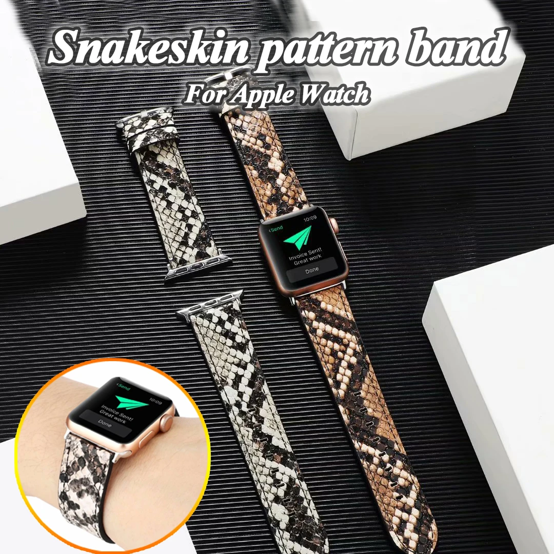 

Leather Watchband for Apple Watch 6 5 4 SE 44mm 40mm Snakeskin Pattern Wrist Band for IWatch Serise 3 2 1 42mm 38mm Comfortable