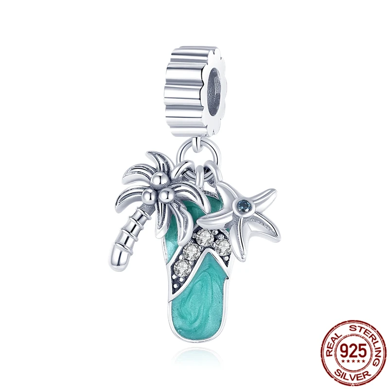 

100% 925 Sterling Palm Beach Slippers Starfish Summer Charms&Beads Fit Original Pandora Bracelet Silver 925 Jewelry