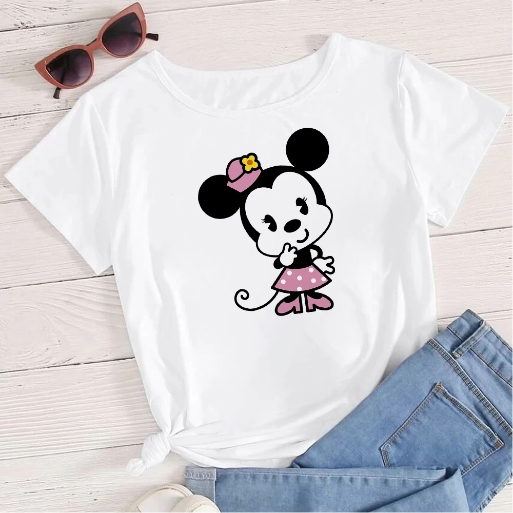 

Minnie Mouse T-shirt Womans Cartoon Print Kawaii Aesthetic Ropa Tumblr Mujer 2022 New Streetwear Casual Tops Summer Elegant