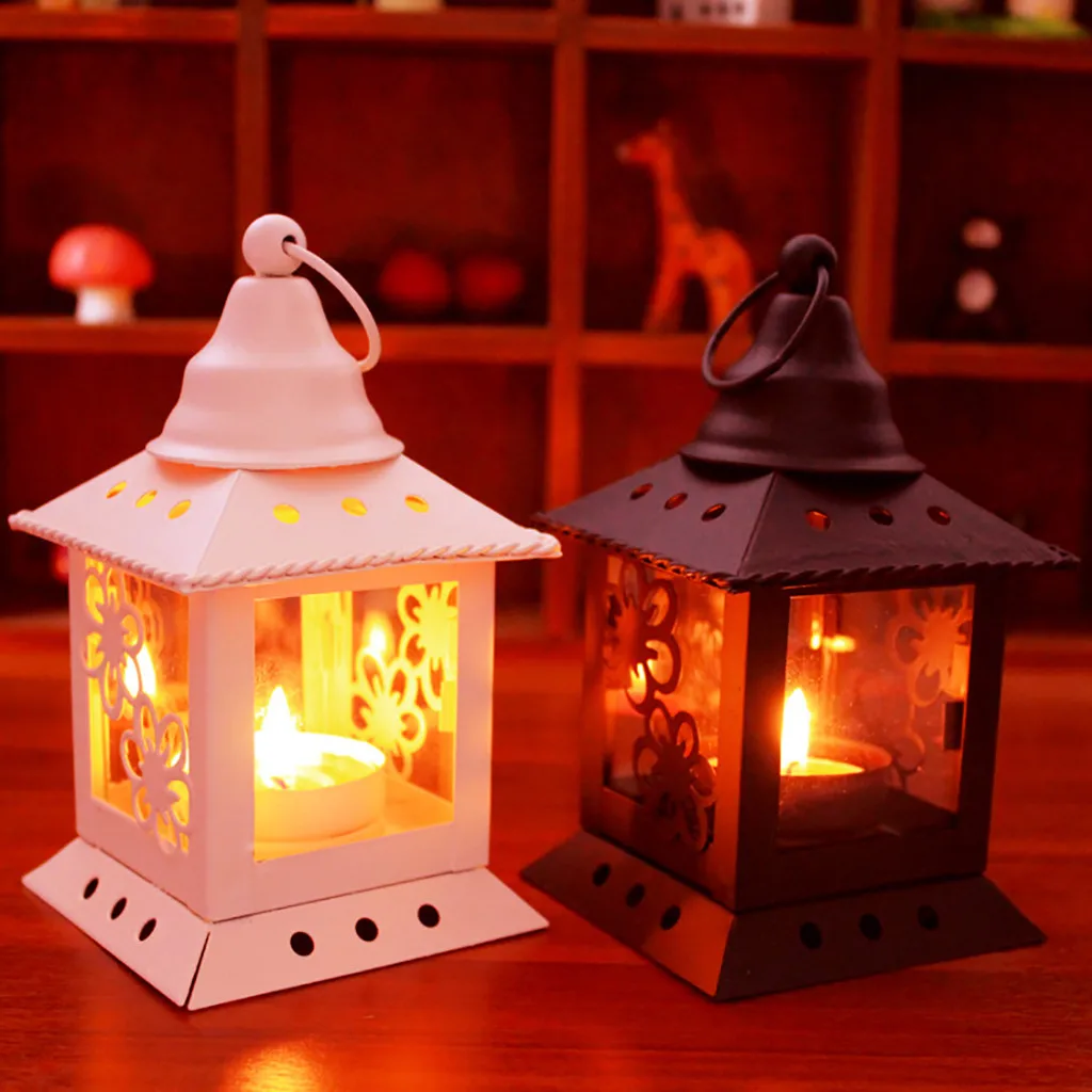 Винтажный металлический полый Рождественский подсвечник цветной стеклянный