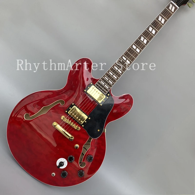 Джазовая гитара винно-красная большая Цветочная волна воды фингерборд из