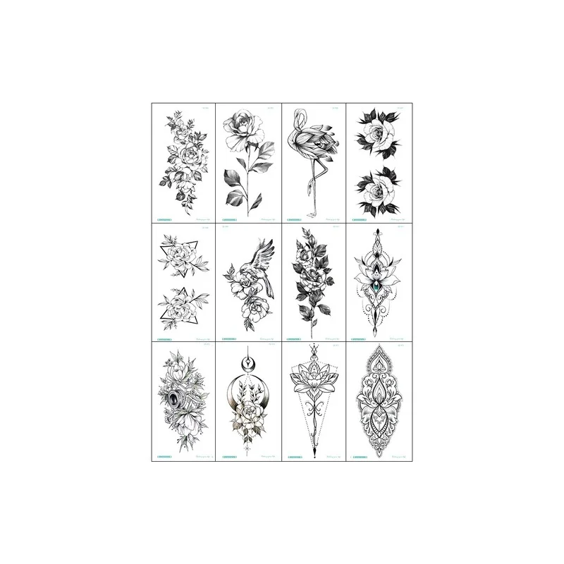 

12Pcs/Lot Waterproof Temporary Tattoo Sticker Flowers Flash Tattoos Rose Peony Body Art Arm Water Transfer Fake Tatoo Women