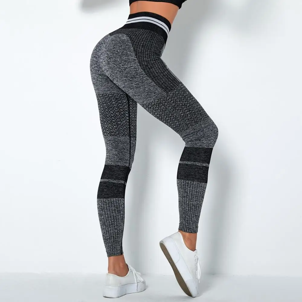 

High Waist Yoga Leggings Energy Seamless Sports Pants Striped Knitted Gym Sportswear Running Leggings Training Workout Tights
