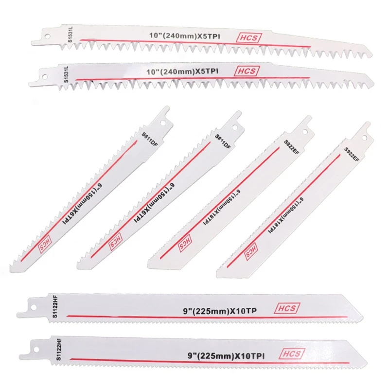 

8pcs 150/225/240mm 5/6/10/18TPI BIM Reciprocating Sabre Saw Blades 23GB