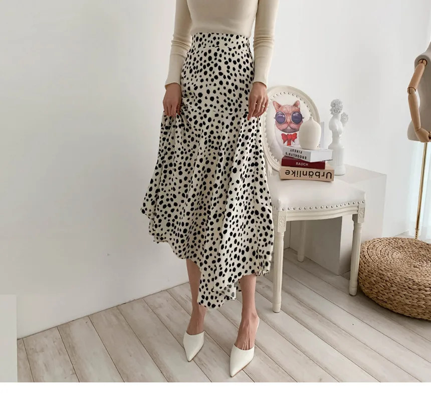 

Polka Dot Print Autumn Skirts Women Korean Vintage Loose Long Midi Skirt High Waist A-line Elegant Skirts Harajuku Irregular