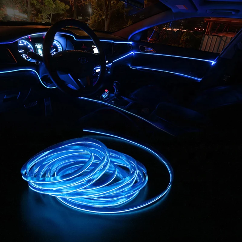 

5m 12V Car Interior Accessories Atmosphere Lamp EL Cold Light Line With Cigarette lighter DIY Decorative Auto LED Ambient Lights