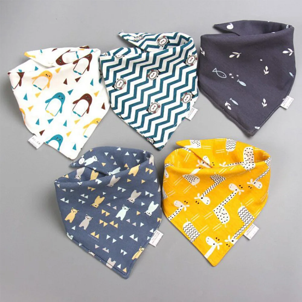 

2020 Baby Bibs Triangle Double Cotton Bibs 5 pieces/lot Cartoon Print Saliva Towel Baby Boys Girls Feeding Apron Cotton Bandana