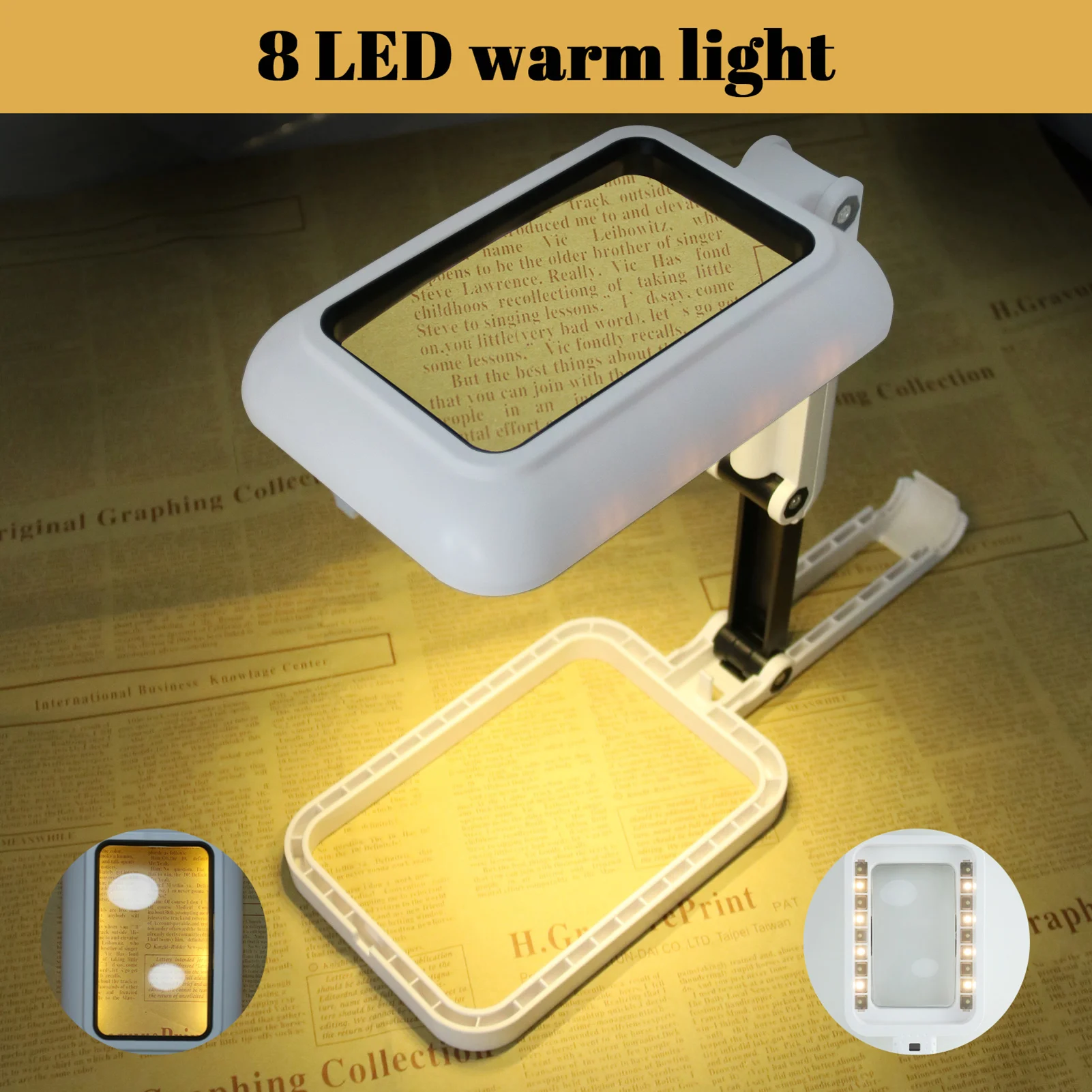 

3X Magnifying Glass With 8/10/18 LED Lights Adjustable Table Lamp Magnifier Foldable Handheld Reading Glasses Loupe Clear