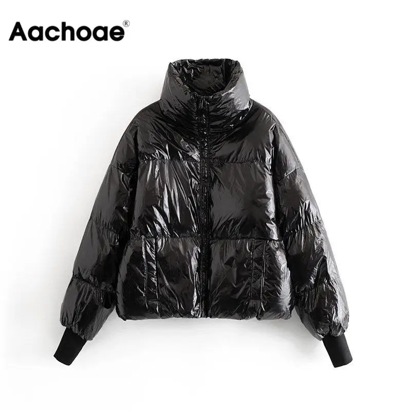 

Женская теплая парка Aachoae, однотонная свободная пальто с карманами на молнии куртка с воротником-стойкой, повседневная верхняя одежда, зима ...