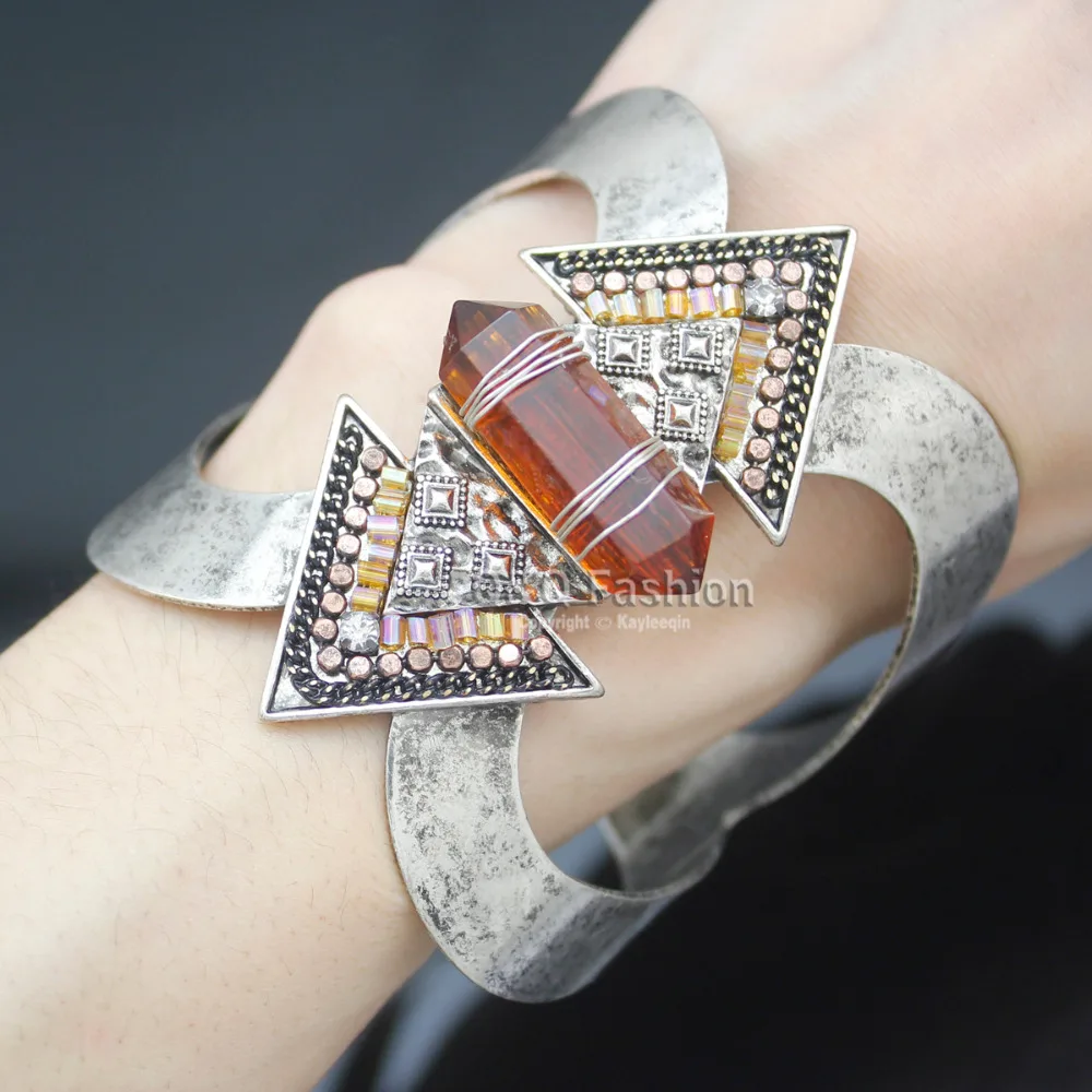 Винтажные посеребренные браслеты со стрелками камни для женщин Большие широкие