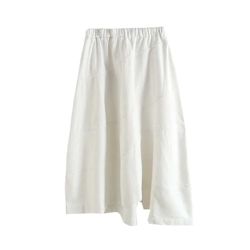 

Woman Irregularly Patchwork high waist Lace-up A-line Puff Skirt Denim Skirt