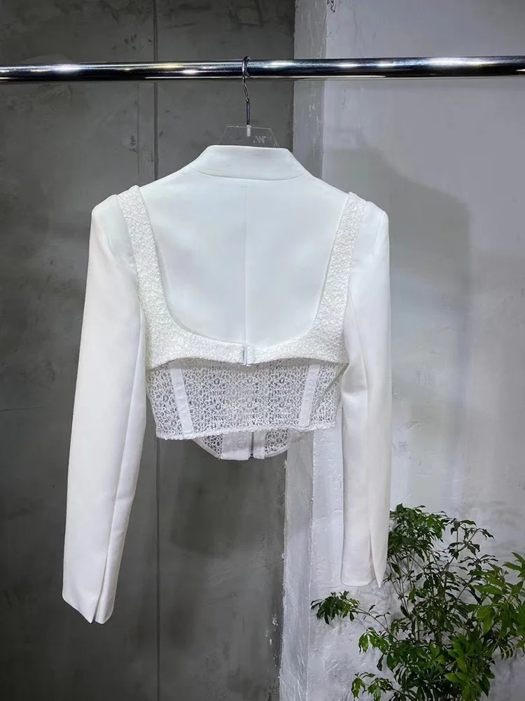 

2020 Early Autumn New Stitching Fish Bone Corset Short Suit Jacket Women Short Crop Top