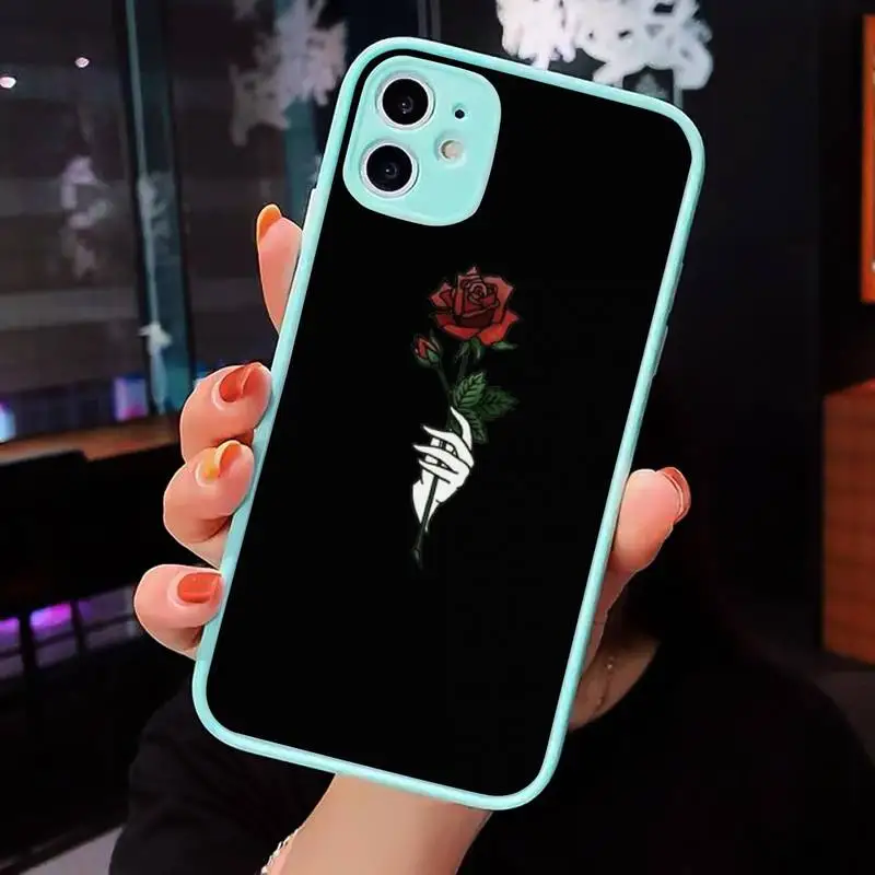 

Rose flower hand Phone Cases Matte transparent For blue iPhone 12 Mini 11 Pro XR XS Max 7 8 Plus X Back Cover